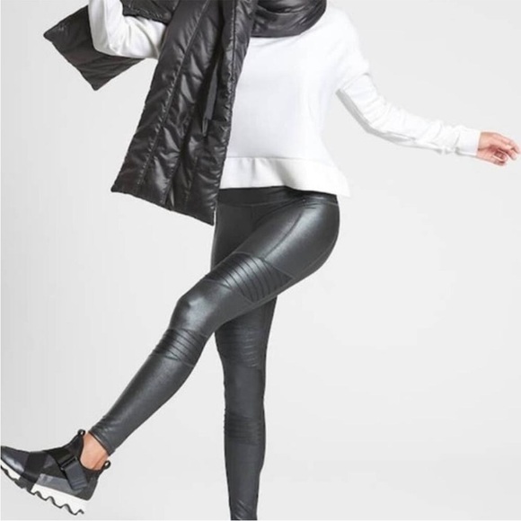 Athleta Inclination Moto Tight in Black Shimmer High-Waist Size Small - Picture 5 of 13